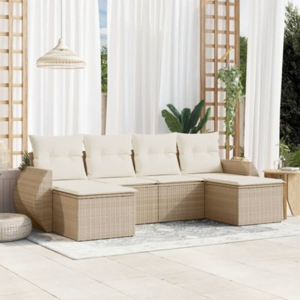 Soffgrupp för trädgården med dynor 6 delar beige konstrotting