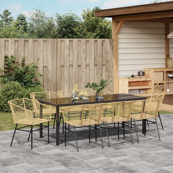 Trädgårdsmöbelset 9 pcs Brun konstrotting