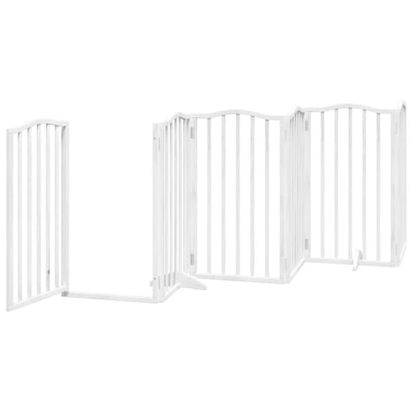 Hundgrind med dörr vikbar 6 paneler vit 300 cm poppel