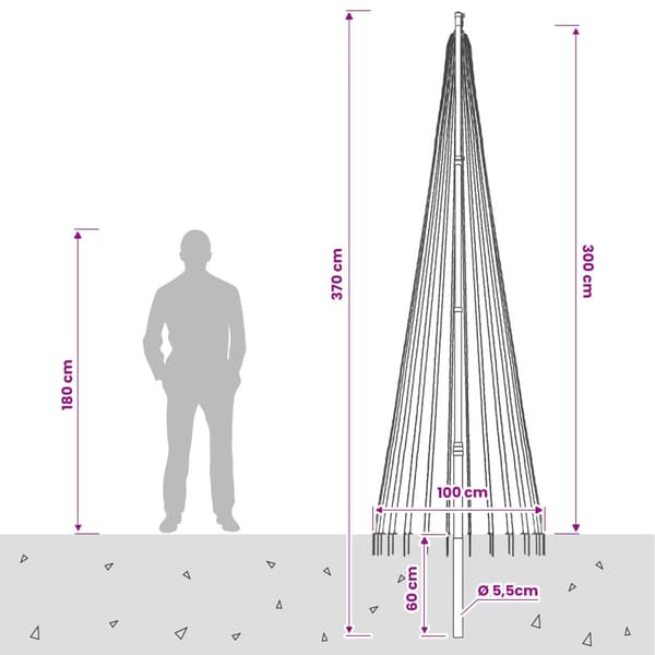 Julgransbelysning med markspett och flaggstång 300 cm
