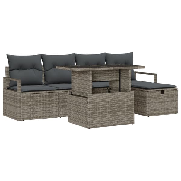 Trädgårdsoffset med kudde med lagring 6 pcs Grå Poly rattan