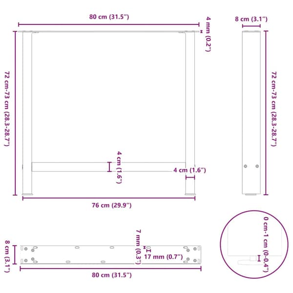 Matbordsben svarta 2 st 80x(72-73) cm stål