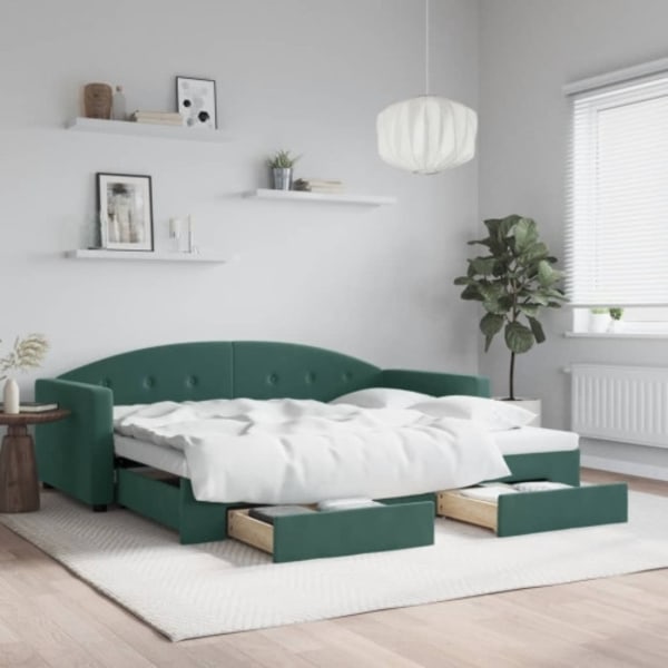 Dagbädd utdragbar med lådor mörkgrön 90x200 cm sammet