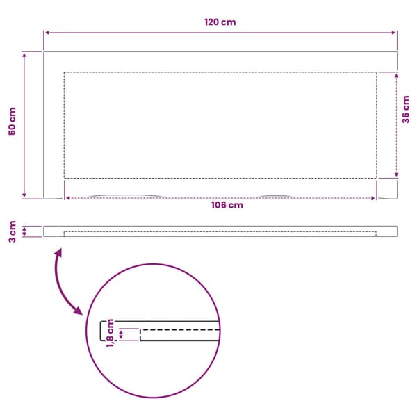 Rektangulärt Bordsskiva 90 x 50 x 3,5 cm Rektangulär Vit