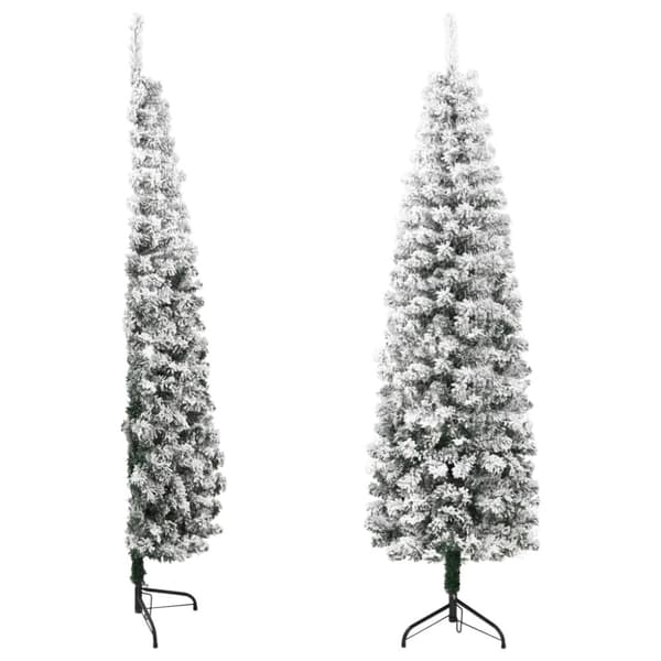 Smal halv plastgran med snö 150 cm