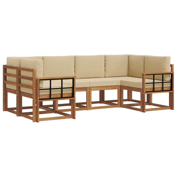 Utomhussoffset med kudde 6 pcs Naturlig och Beige