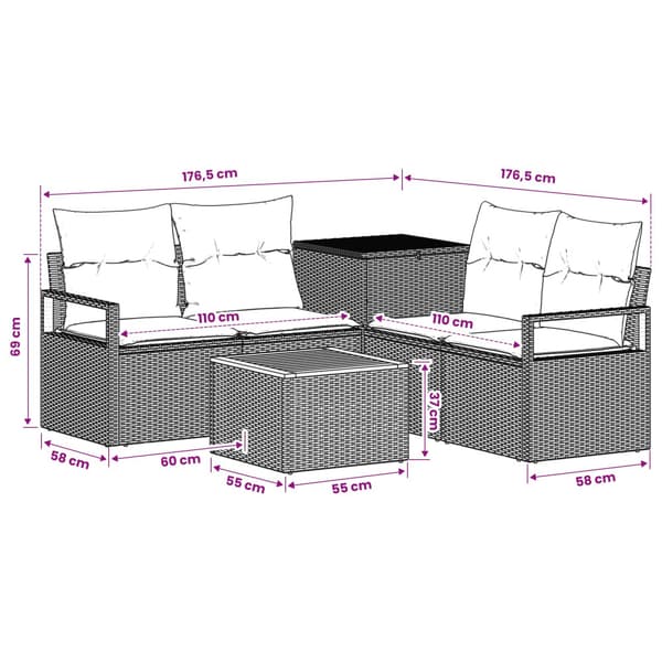 Soffset 6 st Svart Poly Rattan och stål