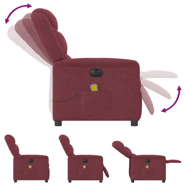 Elektrisk massagefåtölj vinröd tyg