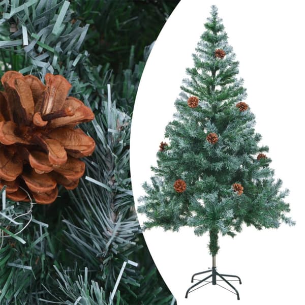 Belyst plastgran med kulor och kottar 150 cm