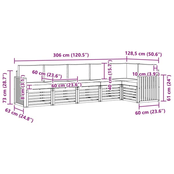 Utomhussoffset 6 pcs Vit och grädde 306 x 128,5 x 73 cm