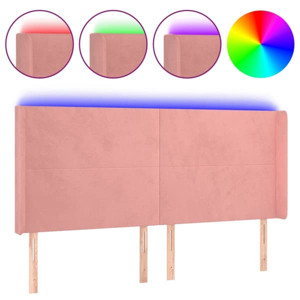 Sänggavel LED rosa 163x16x118/128 cm sammet