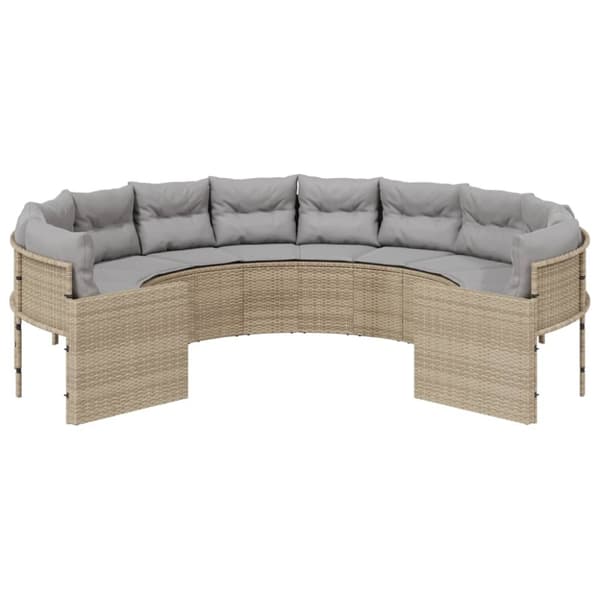 Trädgårdssoffa med dynor rund beige konstrotting
