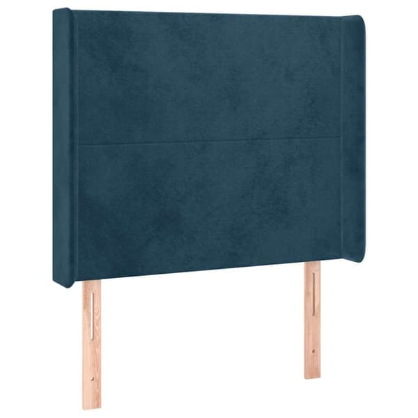 Ramsäng med madrass & LED mörkblå 90x190 cm sammet