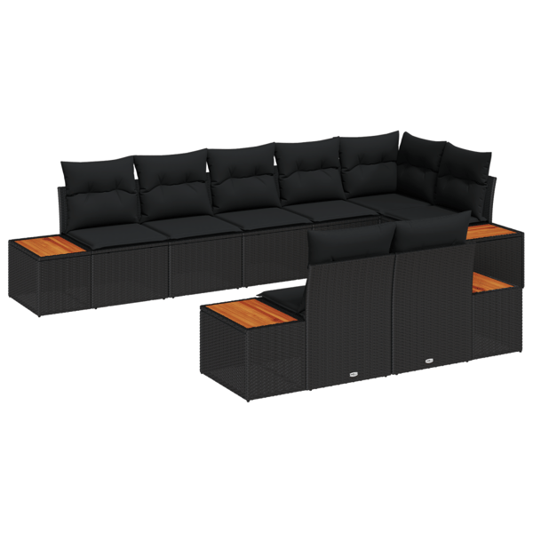 Trädgårdsoffset med kudde 8 pcs Svart Poly rattan