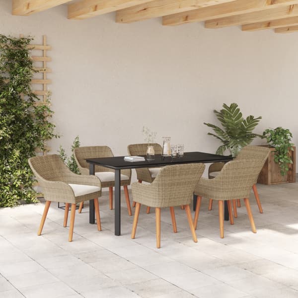 Trädgårdsmöbelset med kudde 7 pcs Beige konstrotting