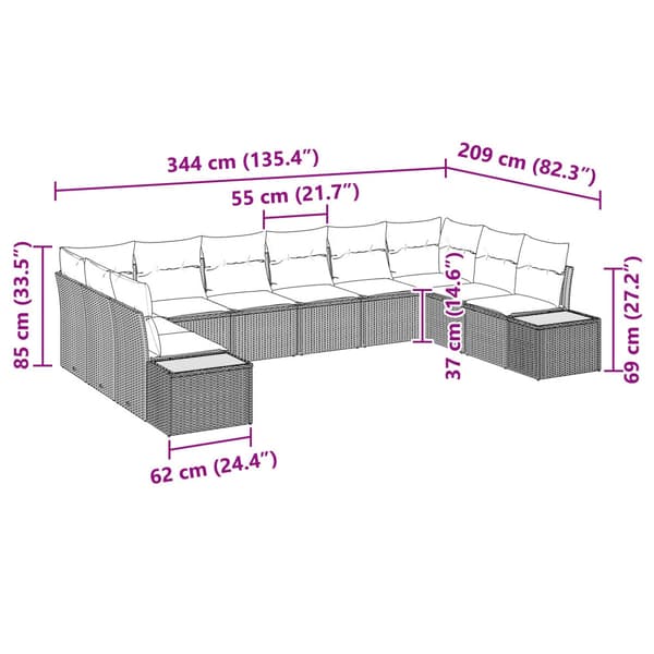 Trädgårdsoffset med kudde 10 pcs Beige Poly rattan