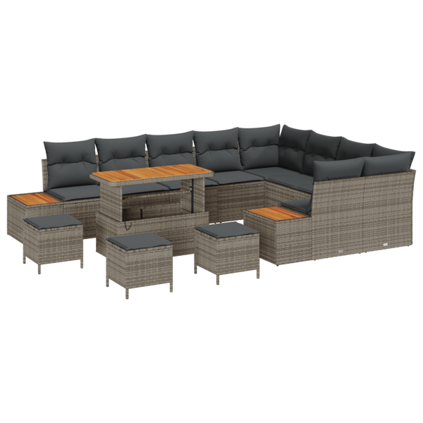 Trädgårdsoffset med kudde med lagring 13 pcs Grå Poly rattan