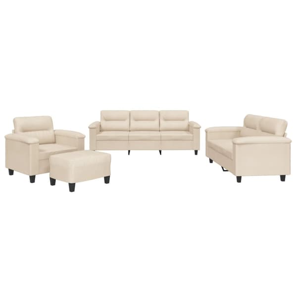 Soffgrupp med kuddar 4 delar beige mikrofibertyg