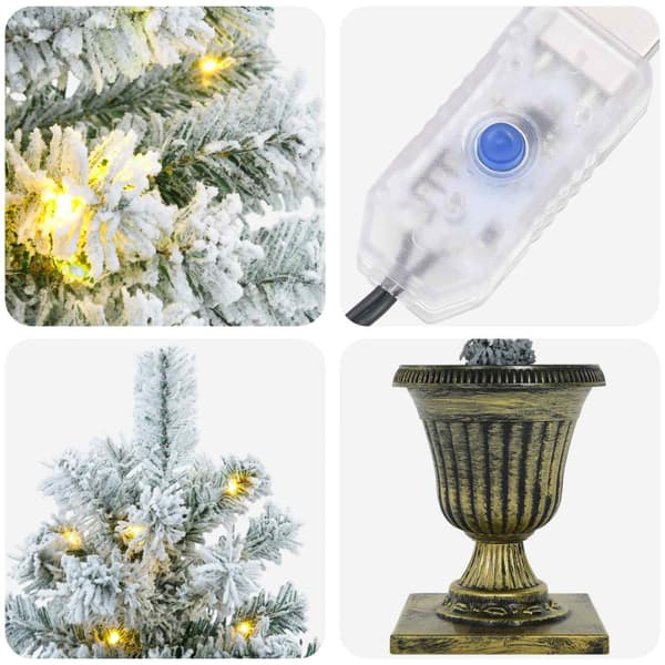 Flockad mini-julgran 120 cm 100 LED-lampor Varmvit PVC