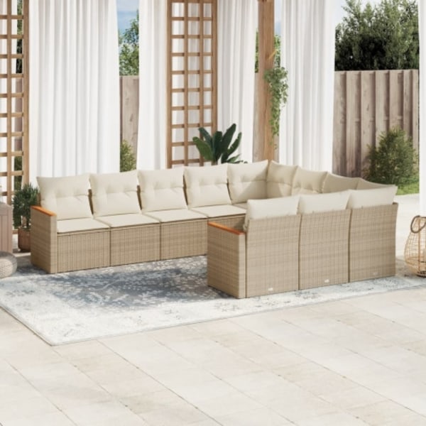 Soffgrupp för trädgård med dynor 10 delar beige konstrotting