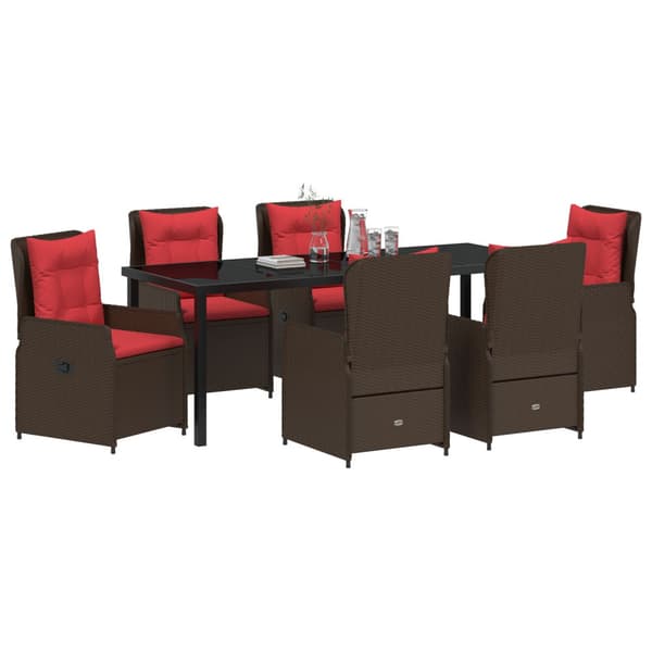 Trädgårdsmöbelset med kudde 7 pcs Brun Poly rattan