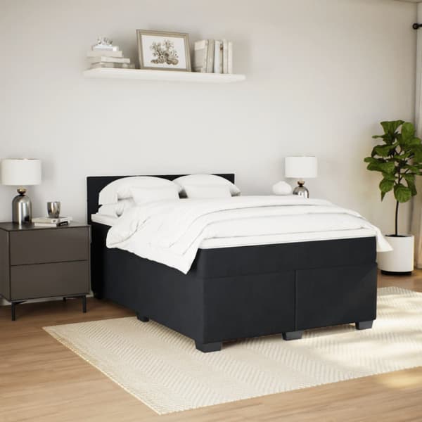 Ramsäng med madrass svart 140x200 cm sammet