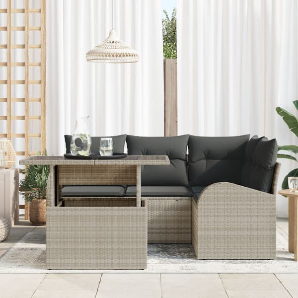 Trädgårdsoffset med kudde 5 pcs Ljusgrå Poly rattan