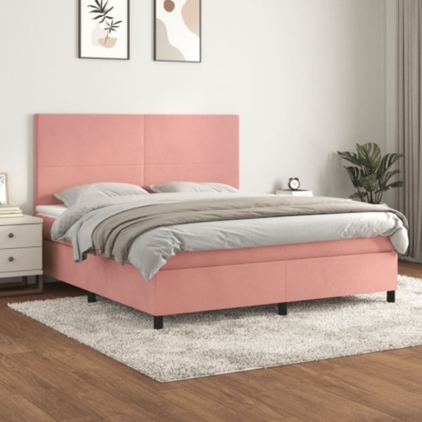 Ramsäng med madrass rosa 160x200 cm sammet
