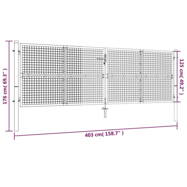 Trädgårdsgrind galvaniserat stål 400x125 cm silver
