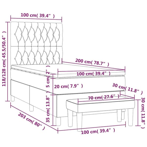Ramsäng med madrass mörkblå 100x200 cm sammet