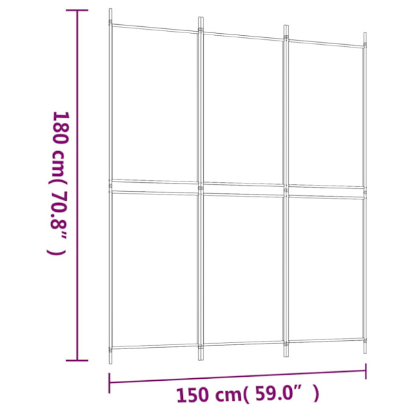 Rumsavdelare 3 paneler brun 150x180 cm tyg