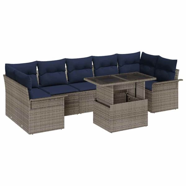 Trädgårdsoffset med kudde med lagring 8 pcs Grå Poly Rattan