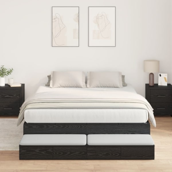 Förvaringssängram Svart Ek 140x190 cm