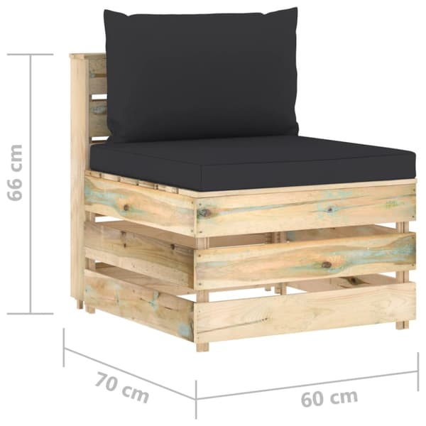 Mittensektion med dynor till pallsoffa tryckimpregnerat trä