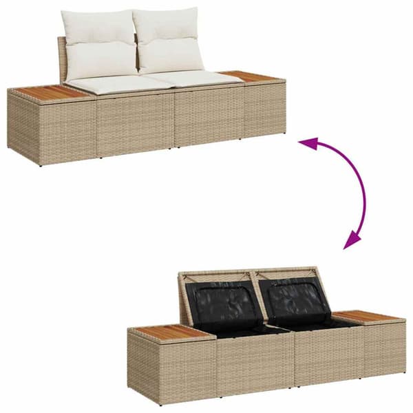 Trädgårdsoffset med kudde med lagring 9 pcs Beige Poly rattan
