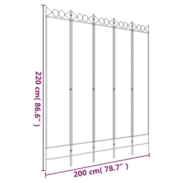 Rumsavdelare 5 paneler vit 200x220 cm tyg
