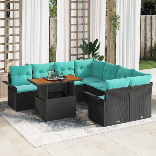 Trädgårdsoffset med lagring 9 pcs Svart Poly rattan