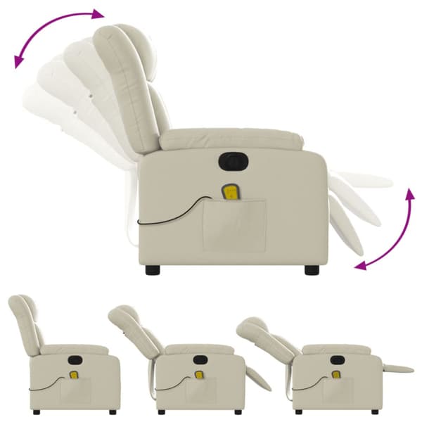 Elektrisk massagefåtölj gräddvit konstläder