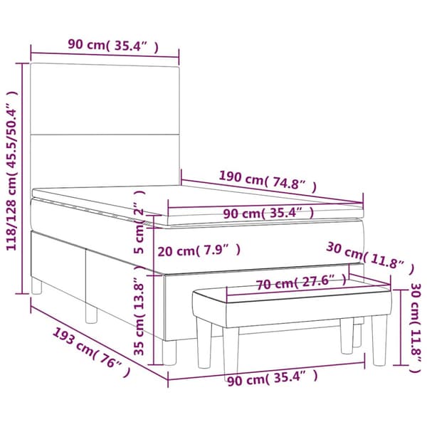 Ramsäng med madrass mörkblå 90x190 cm sammet