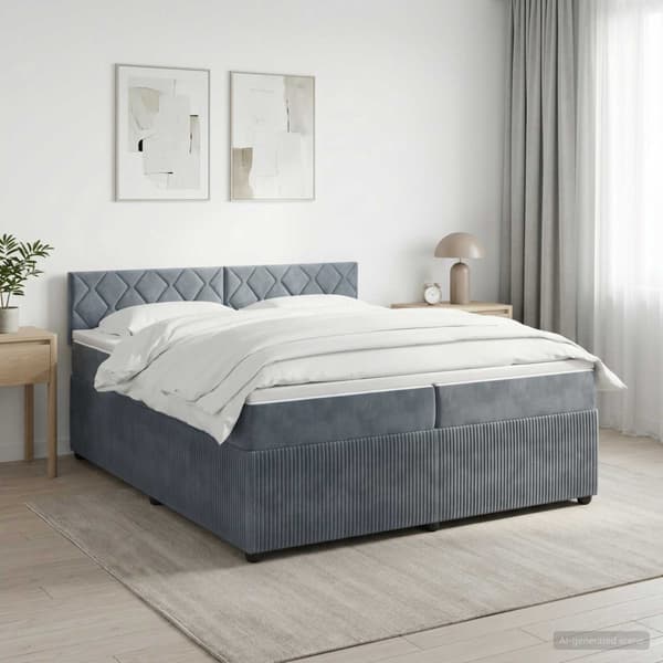 Kontinentalsäng med madrass Mörkgrå 200 x 200 cm Sammet