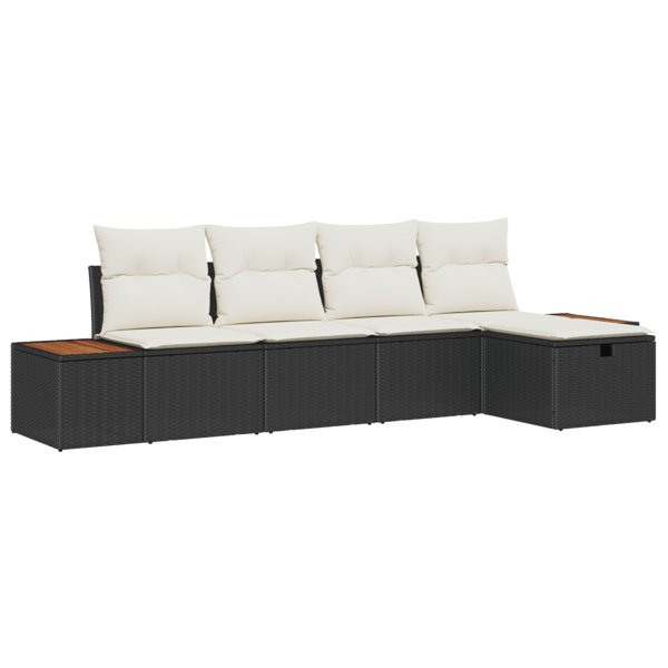 Trädgårdsoffset med kudde 5 pcs Svart Poly rattan