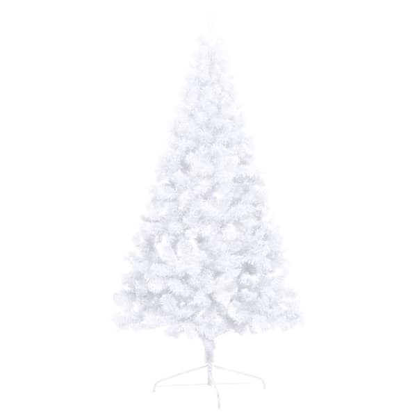 Belyst halv plastgran med kulor vit 240 cm