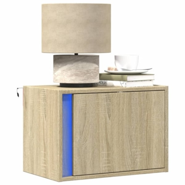 Väggmonterade sängbord med LED-lampor 2 st sonoma-ek