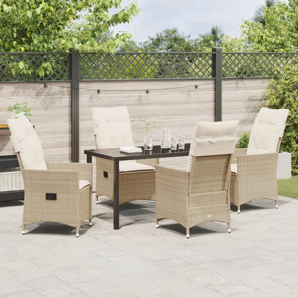 Trädgårdsmöbelset med kudde 5 pcs Beige konstrotting