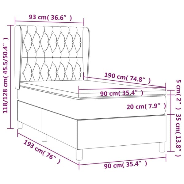 Ramsäng med madrass ljusgrå 90x190 cm sammet