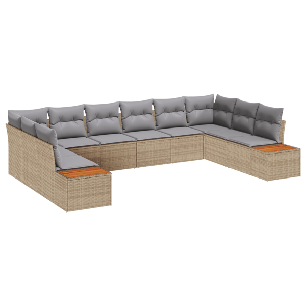 Trädgårdsoffset med kudde 10 pcs Beige och Ljusgrå Polyrattan