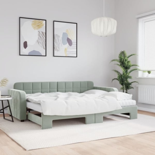 Dagbädd utdragbar med madrasser ljusgrå 80x200 cm sammet