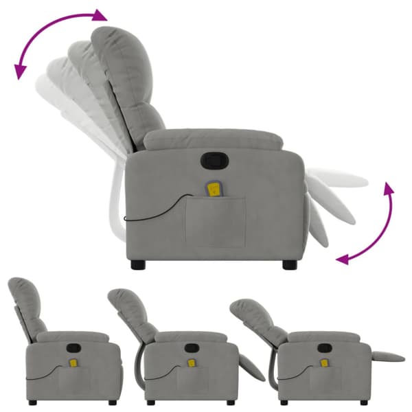 Massagefåtölj ljusgrå mikrofibertyg