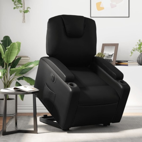 Reclinerfåtölj med uppresningshjälp svart konstläder