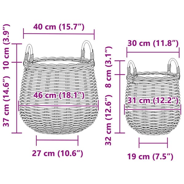 Planteringskorg med lagring 2 pcs Grå Lacak-rattan